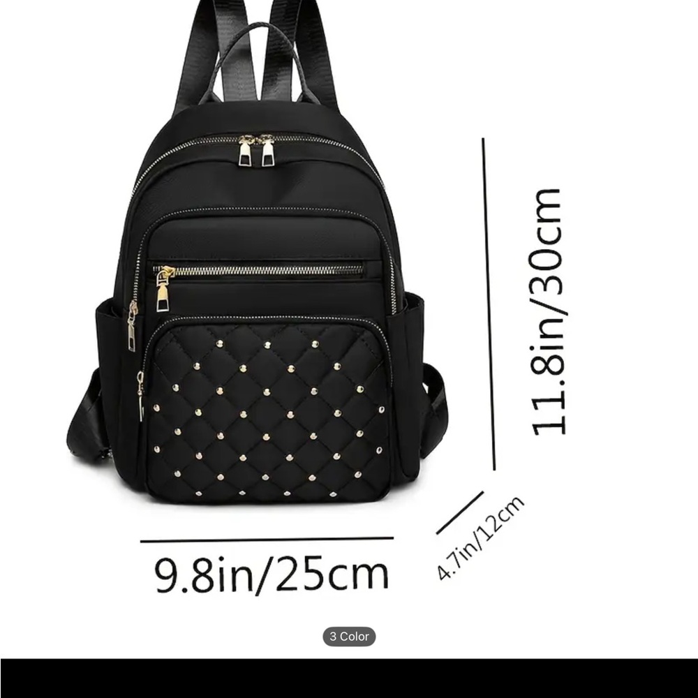 New, Taupe Nylon Quilted Backpack with beading. - Picture 4 of 5
